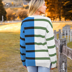Zeagoo Striped Oversized Sweater Color Block Loose Pullover Top