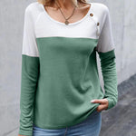 Zeagoo Women Waffle Knit Shirts Long Sleeve Colorblock Tee