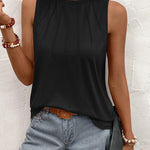 Zeagoo Summer Tank Top for Women Pleated High Neck Tops