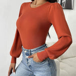Zeagoo Women Long Puff Sleeve Sweater Slim Fit Ribbed Knit Bodysuit