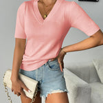 Zeagoo Short Sleeve Sweaters Soft Casual V Neck Pullover Tops