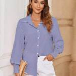 Zeagoo Women's Button Down Shirts Loose Fit Striped Printed Lantern Blouses