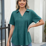 Zeagoo Short Sleeve Polo T Shirts Pleated V Neck Tee