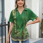 Zeagoo Short Sleeve Polo T Shirts Pleated V Neck Tee