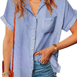 Zeagoo Linen Shirts Cotton Short Sleeve V Neck Collared Blouses