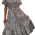Zeagoo Damen Elegant V-Ausschnitt Kleider A Linie Kurzarm Freizeitkleid (DE Only)