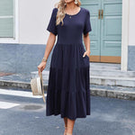 Zeagoo Midi Floral Flutter Short Sleeve Casual Dresses with Pockets