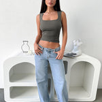 Zeagoo Square Neck Ribbed Tank Tops