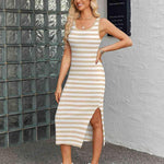 Zeagoo Striped Knit Dress Casual Bodycon Side Slit Sundress