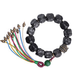 Buddha Stones Tibet Ebony Wood Copper Peace Tassel Wrist Mala Bracelet