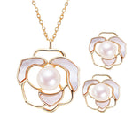 Buddha Stones 925 Sterling Silver Pearl Camellia Pattern Happiness Necklace Pendant Earrings