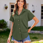 Zeagoo Linen Shirts Cotton Short Sleeve V Neck Button Down Blouses