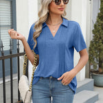 Zeagoo Short Sleeve Polo T Shirts Pleated V Neck Tee