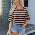 Zeagoo Oversized Loose Fit Short Sleeve Striped Tops