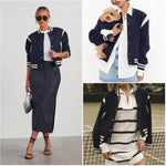 Zeagoo Women's Bomber Jacket Casual Striped Button Down Coat