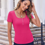 Zeagoo Short Sleeve Shirts Ribbed Knit Square Neck Tshirt