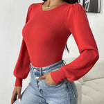Zeagoo Women Long Puff Sleeve Sweater Slim Fit Ribbed Knit Bodysuit