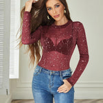 Zeagoo Mesh Top Women Long Sleeve See Through Shirt