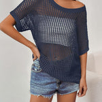 Zeagoo Short Sleeve Crochet Sweater Tops