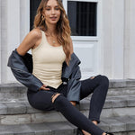 Zeagoo Ribbed Tank Tops 3 Pack Scoop Neck Ruched Shirts