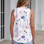 Zeagoo Tank Tops Pleated V Neck Floral Solid Loose Fit Tops