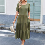 Zeagoo Midi Floral Flutter Short Sleeve Casual Dresses with Pockets
