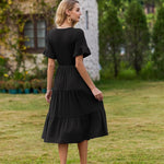 Zeagoo Damen Elegant V-Ausschnitt Kleider A Linie Kurzarm Freizeitkleid (DE Only)