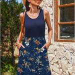 Zeagoo Summer Dress Knee-Length Round Neck Floral Dress (DE Only)