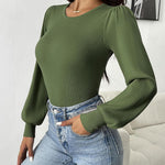 Zeagoo Women Long Puff Sleeve Sweater Slim Fit Ribbed Knit Bodysuit