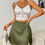 Zeagoo Satin Silk High Waisted Split Slit Hem Aline Zipper Party Short Skirt