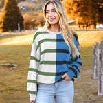 Zeagoo Striped Oversized Sweater Color Block Loose Pullover Top