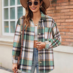 Zeagoo Women Flannel Shacket Jacket Plaid Button Down Shirt