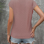 Zeagoo V Neck Eyelet T Shirts Cap Sleeve Tops