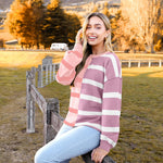 Zeagoo Striped Oversized Sweater Color Block Loose Pullover Top