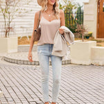 Zeagoo Satin Top Women's Spaghetti Tops V-Neck Tank Top (DE Only)