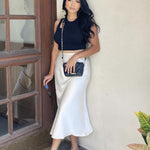 Zeagoo Satin Skirt Long High-Waisted Skirt Elegant Silk Midi Skirt (DE Only)