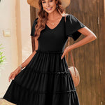 Zeagoo Summer Tiered Mini Dress with Pockets Ruffle Sleeve Dress