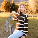 Zeagoo Striped Oversized Sweater Color Block Loose Pullover Top