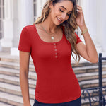 Zeagoo Short Sleeve Shirts Ribbed Knit Square Neck Tshirt