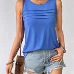 Zeagoo Tank Top Blouses Scooped Neck Pleated Front Shirts