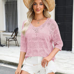 Zeagoo Women's Crochet Off The Shoulder Hollow Out Knit Tops