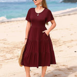 Zeagoo Midi Floral Flutter Short Sleeve Casual Dresses with Pockets