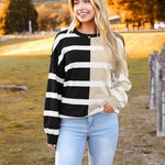 Zeagoo Striped Oversized Sweater Color Block Loose Pullover Top