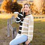 Zeagoo Striped Oversized Sweater Color Block Loose Pullover Top