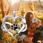 Infinity Heart & Paw Necklace in 925 Sterling Silver with Zirconia