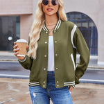 Zeagoo Women's Bomber Jacket Casual Striped Button Down Coat