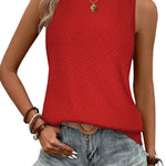 Zeagoo Sleeveless Eyelet Shirts High Neck Top