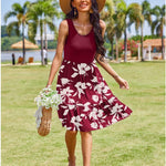 Zeagoo Summer Dress Knee-Length Round Neck Floral Dress (DE Only)