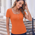 Zeagoo Short Sleeve Shirts Ribbed Knit Square Neck Tshirt