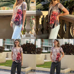Zeagoo Women Tunic Tops Dressy Casual Short Sleeve Floral Shirts